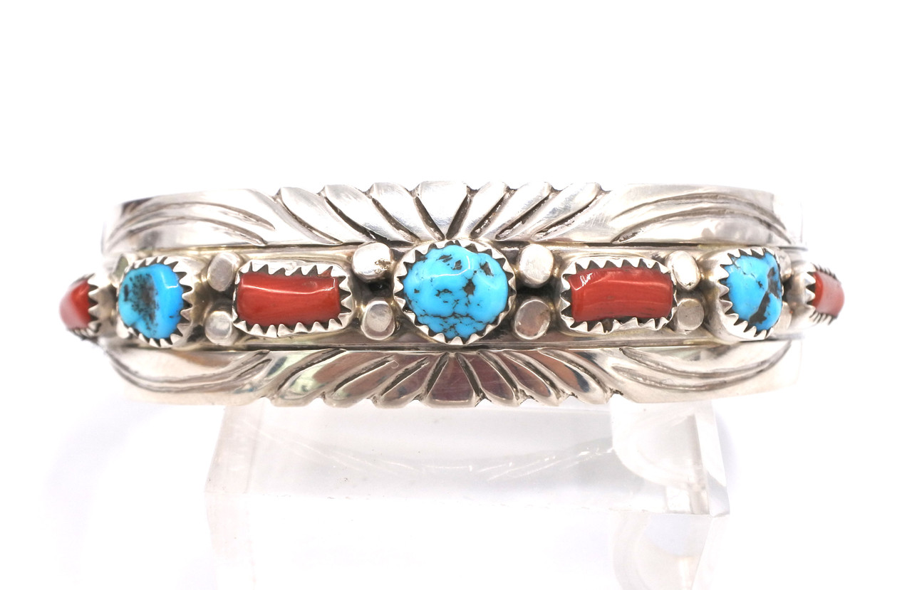 Vernon Haskie - Contemporary Navajo Coral Channel Inlay and Sterling S